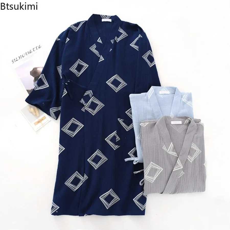 Mens Cotton Crepe Cloth Pajamas Robe Japanese Kimono Cardigan Sleepwear Print Homewear Two-layer Gauze Comfort Bathrobe for Men C251202