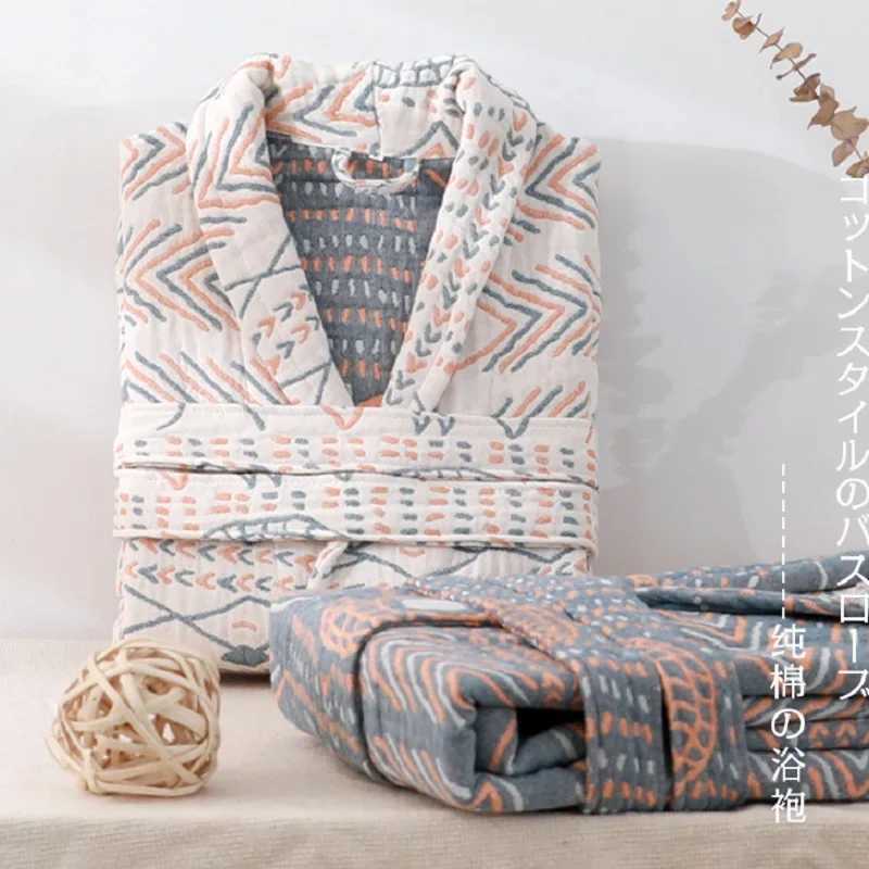 JFLEGAL Gauze Thickened Couple Long Sleeve Bathrobe Nightgown Autumn Winter Warm Pajamas Loungewear Adult Bathrobe Absorbent C251202