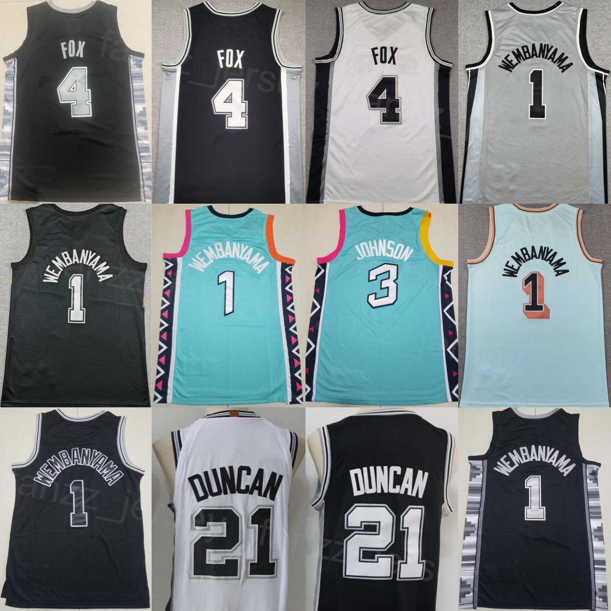 2026 City Victor Wembanyama Basketball Jerseys 1 Man DeAaron Fox 4 Tim Duncan 21 Keldon Johnson 3 Shirt Man Black White Green Association Statement For Sport Fans