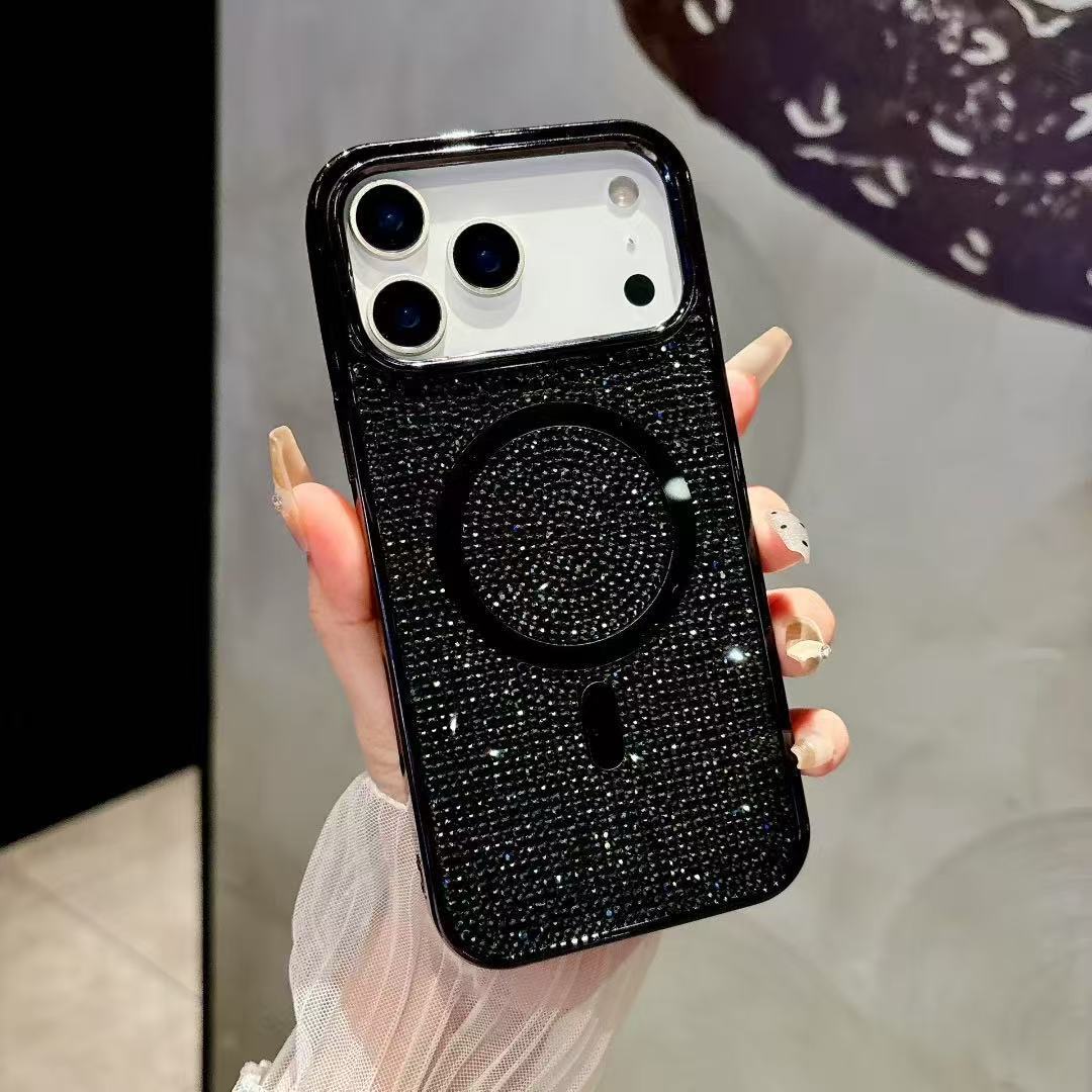 Rhinestone Magnetic Phone Case iPhone 17 Pro Max Compatible with Apple 16 Pro Luxurious Electroplated Full Diamond Protective Cover