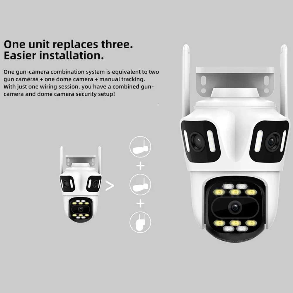 KERUI Outdoor WIFI IP Camera Three Lens Triple Sn 10x Zo PTZ Auto Tracking Security Protection CCTV Video Surveillance C251202