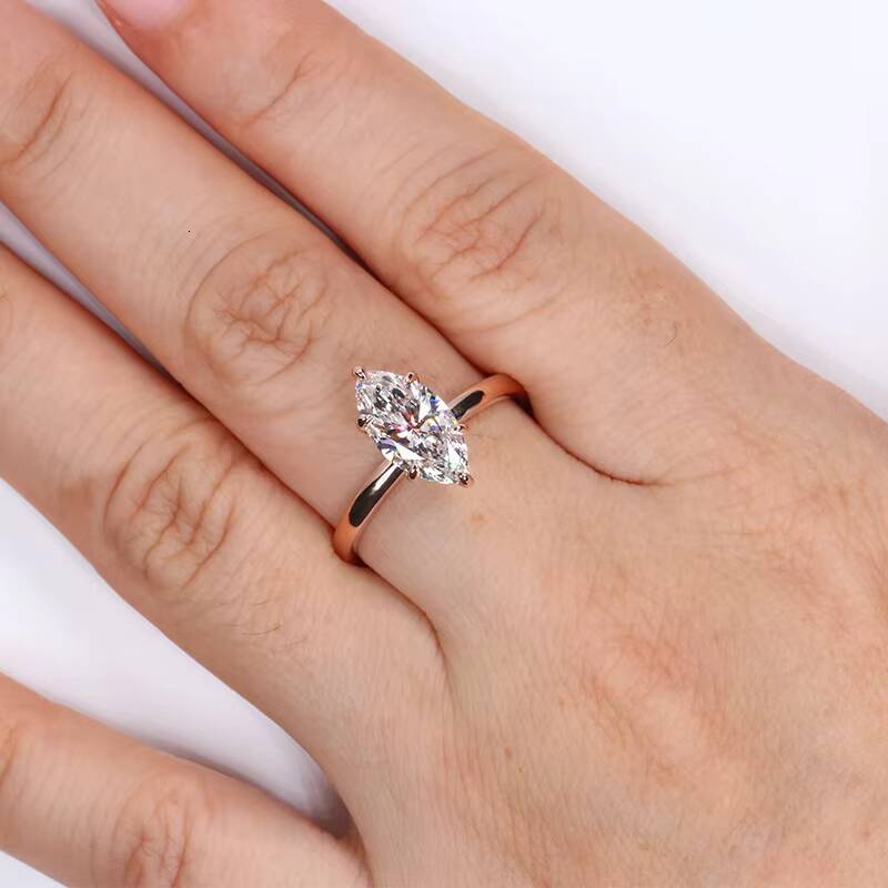 IGI Certified CVD Lab Grown Engagement 14K Yellow Rose Gold D VVS2 Two Carats Marquise Cut Diamond Ring