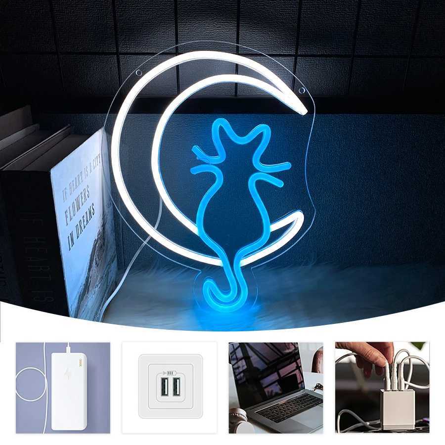 Animation Neon Sign Moon And Cat Art Luminous Icon Usb Powered Used For Room Bar Club Pet Shop Office And Home Decor H251201