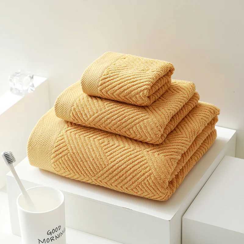 3Pcs/Pack Long-Staple Cotton Bath Towel Face Towel Set Solid Soft Quick-dry Bath Towels Beige Gray Yellow Beach Towel Y251202