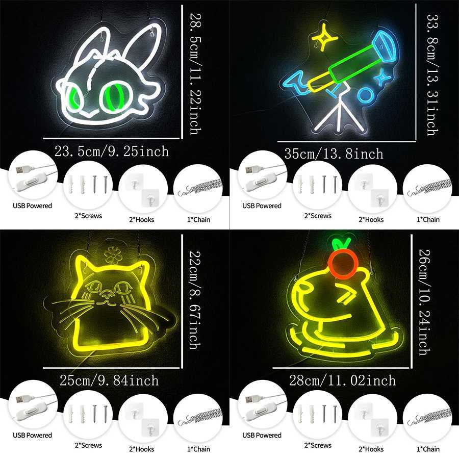 Animation Led Neon Sign 3D Carved Cat Icon Bedroom Game Room Office Pet Shop Bar Decor Birthday Party Christmas Gift H251201