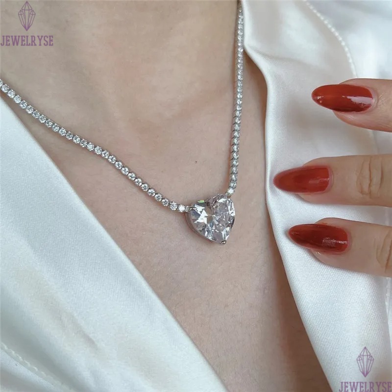 luxury diamond heart tennis necklace designer for woman 925 sterling silver chain pink white 5A cubic zirconia charm necklaces womens chokers jewelry 