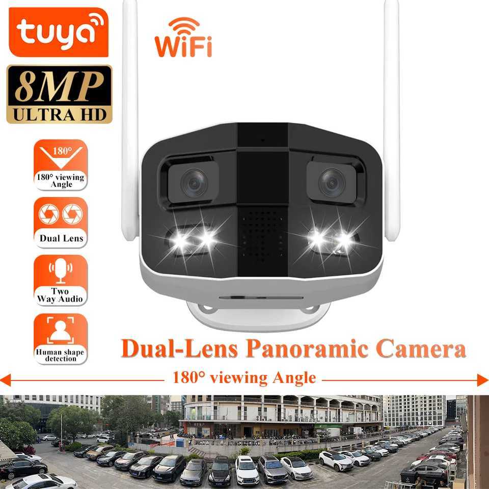 Tuya Smart 8MP Dual-Lens Large wide 180Security Outdoor WiFi Camera With Color Night Vision Siren 2-Way Talk Waterproof IP Cam C251202
