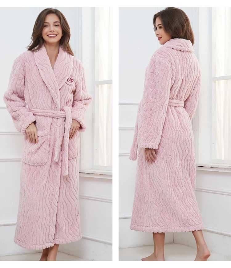 Winter Couple Flannel Long Robe Thickened Warm Sleepwear Nightwear Plus Size Loose Coral Fleece Kimono Bathrobe Gown Home Wear C251202