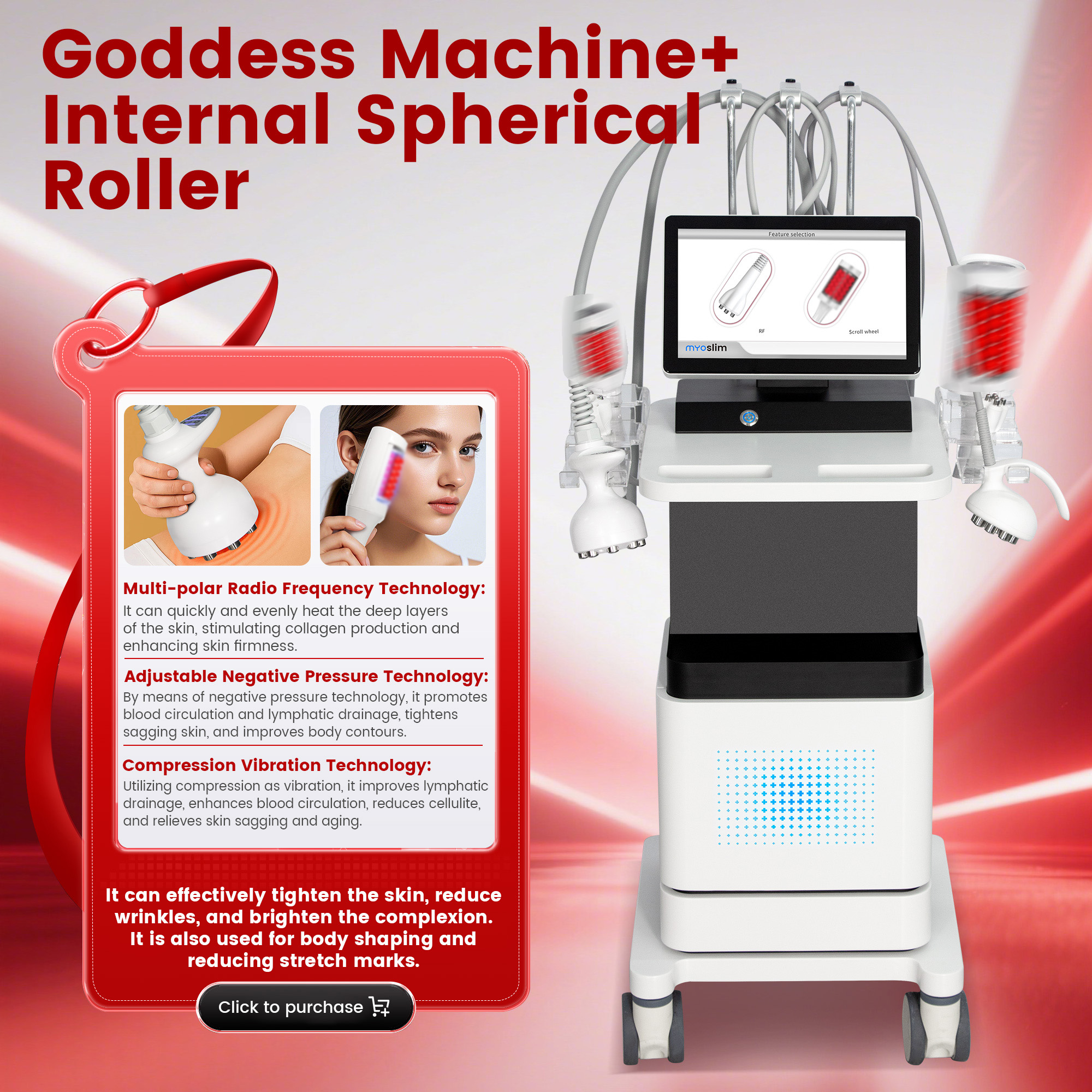 Professional 4D RF Body Slimming and Roller 2-in-1 Machine For Cellulite Reduction Skin Tightening and Abdominal Contouring Non-Surgical Equipment