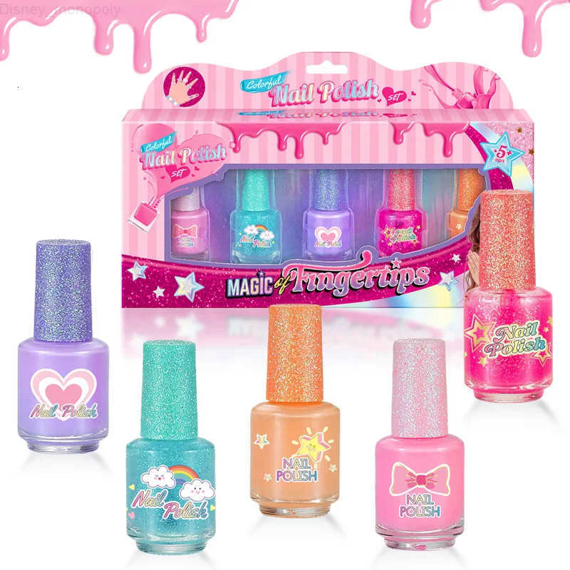 Disney Childrens Nail Polish Set 5 Color Safe Non-toxic Water-based Peelable Girls Princess Dress Up Play House DIY Nail Art Toys H251202