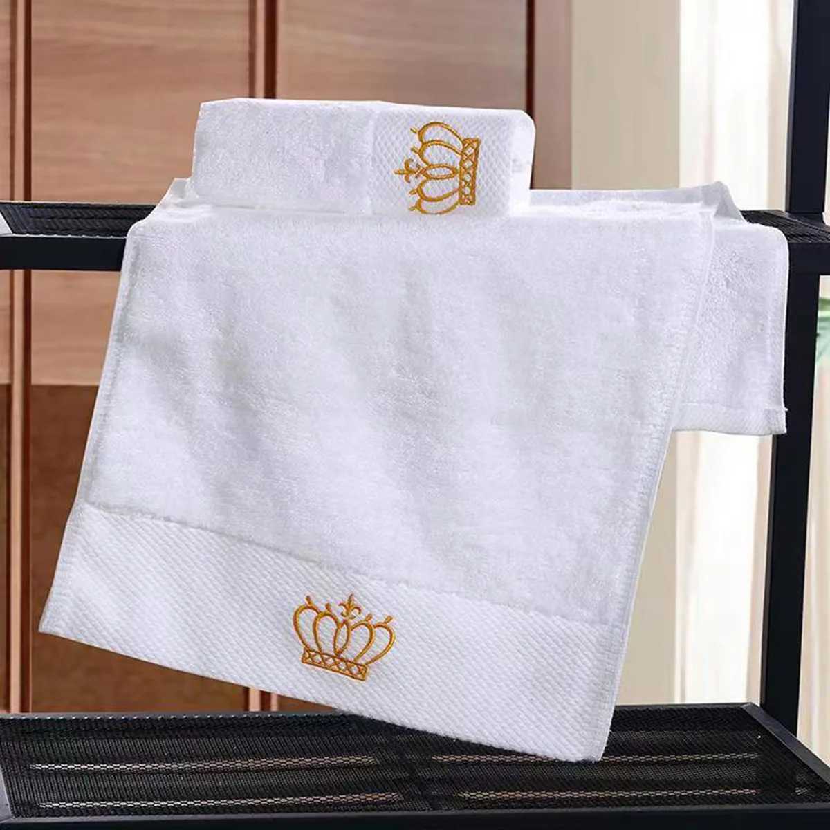 Super Absorbent Cotton Towel for Adults Embroidered Crown White Hotel Bath Towel Beach Towel Bathroom Accessories face towel Y251202