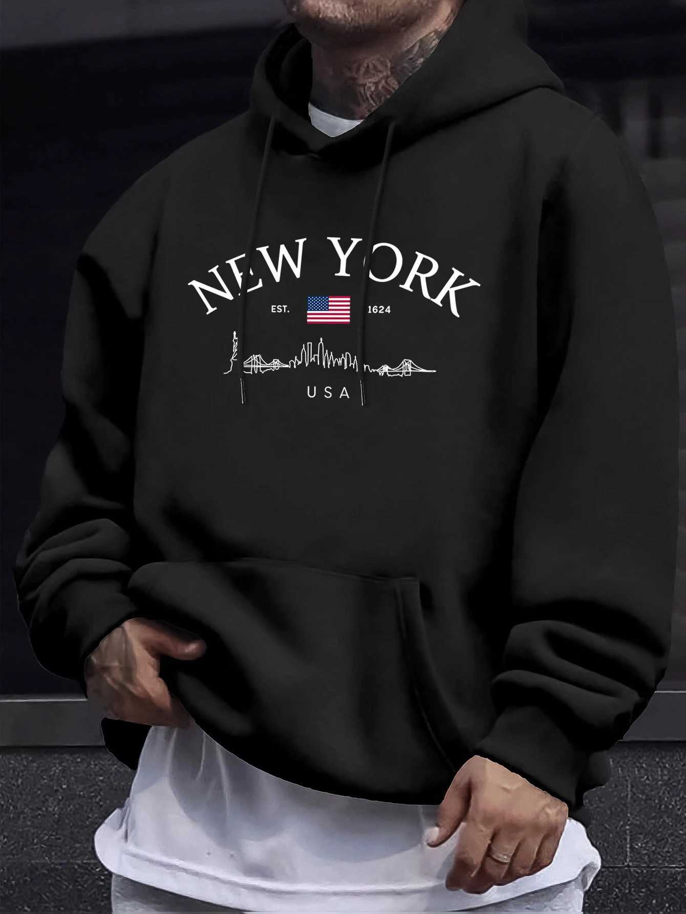 New York Usa Printing Male Fleece Basics Streetwears O-Neck AutumnSweatshirt Casual Loose Hoodie Comfortable Trendy Top Unisex J251203