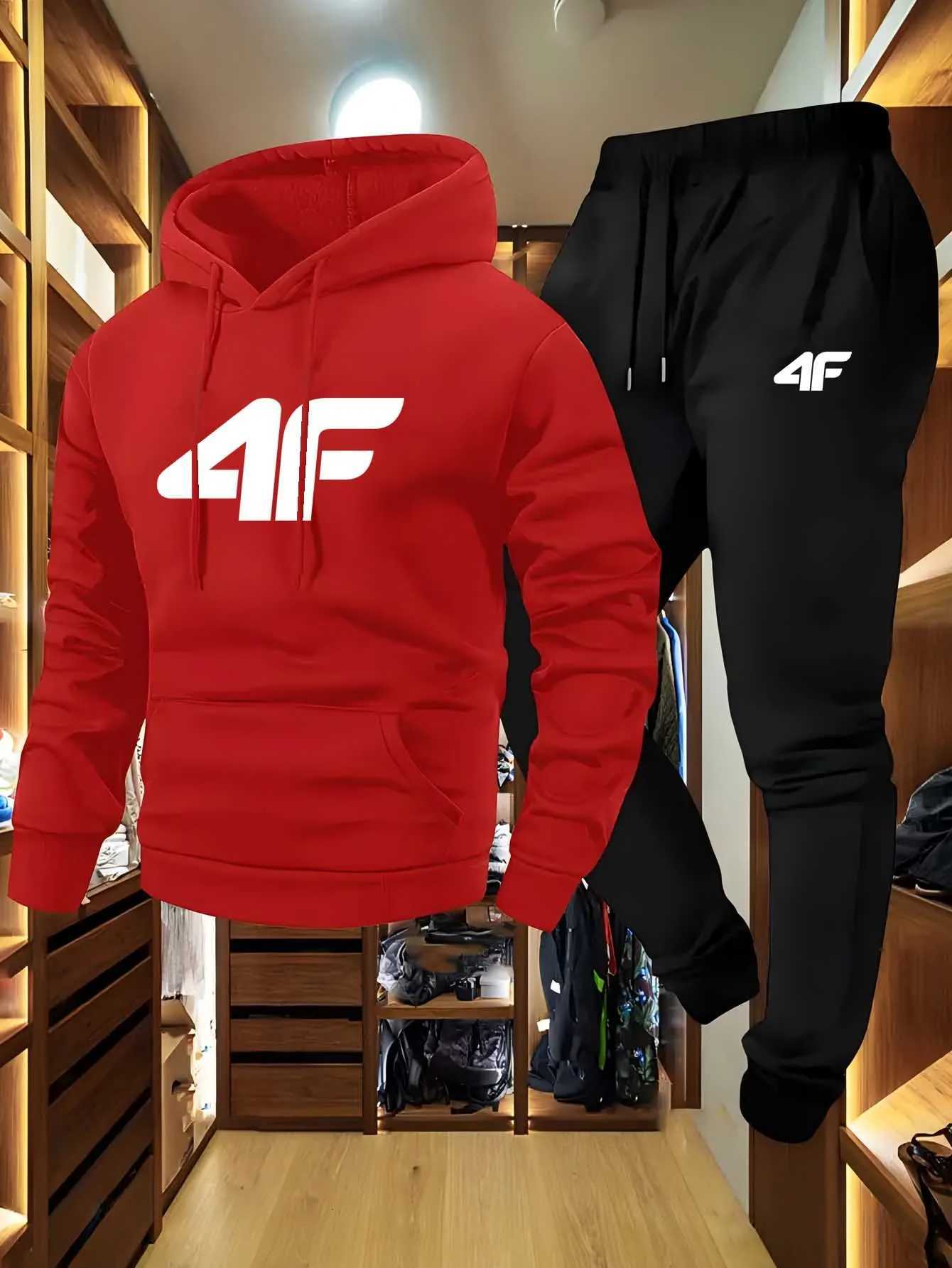 MenS Casual Sports Raglan Sleeve Hooded Sweatshirt Two-Piece Set 4F Print Sweatshirt Casual Versatile Trendy Hoodie Set W251202