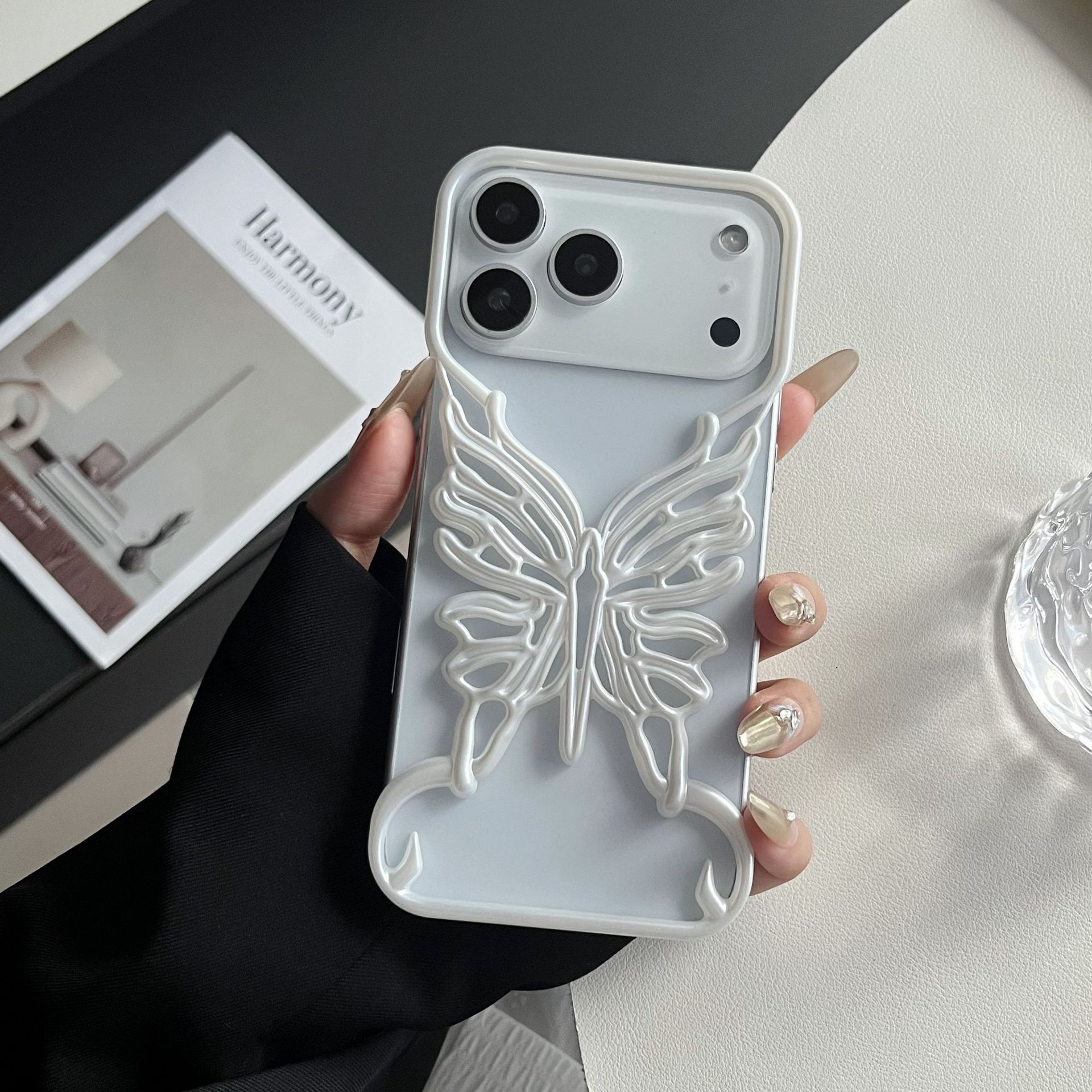 Borderless Hollow Butterfly Phone Case iPhone 17 Pro Max Compatible with Apple 16/15 Electroplated Hard Protective Case