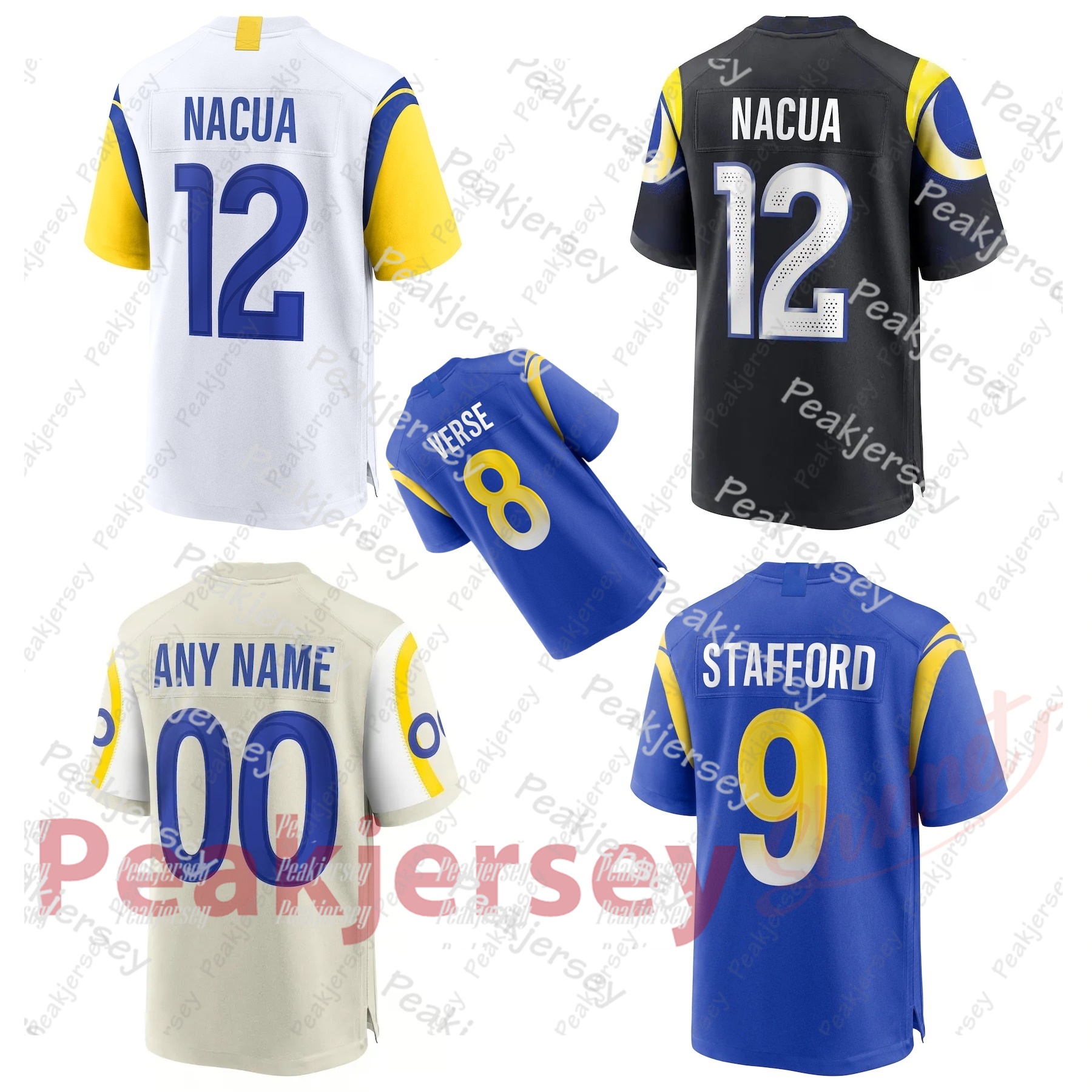 Matthew Stafford Kyren Williams Puka Nacua Davante Adams Tyler Higbee Braden Fiske Jared Verse Jimmy Garoppolo Byron Young Darious Williams Custom Football Jersey