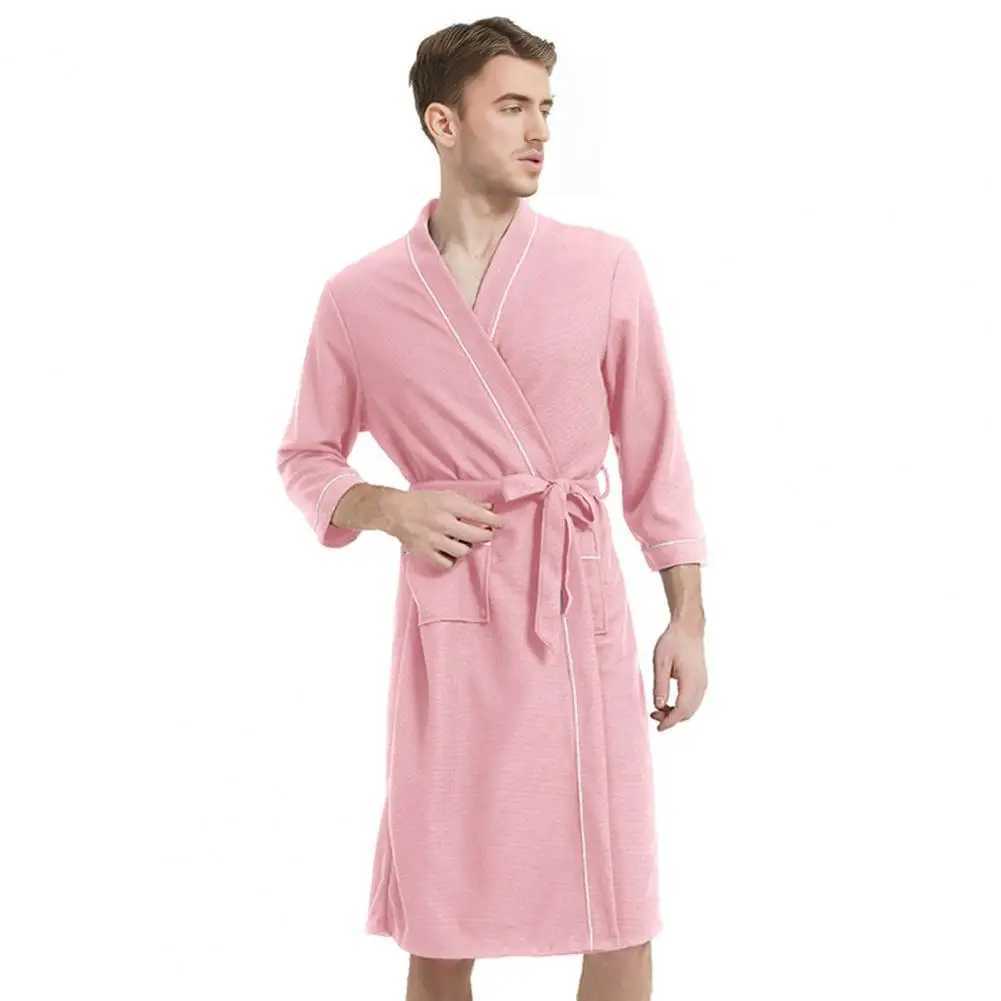 Men Spring Autumn Bathrobe Solid Color Nightgown Knee-length Gown Soft Lounge Robe Home Hotel Pajamas Clothes Male For Couples C251202