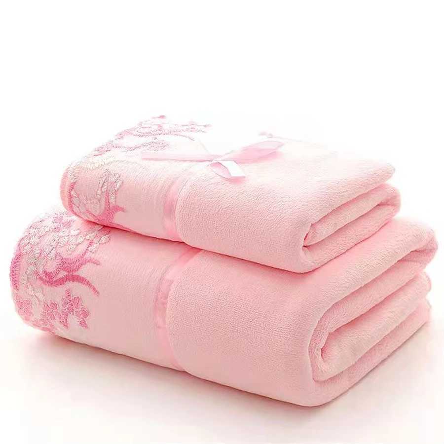 2pcs/set Microfiber Embroidered Towel Set Solid 1pc 75x35cm Face Towel 1pc 140x70cm Bath Towel Quick Dry Towels Bathroom Y251202