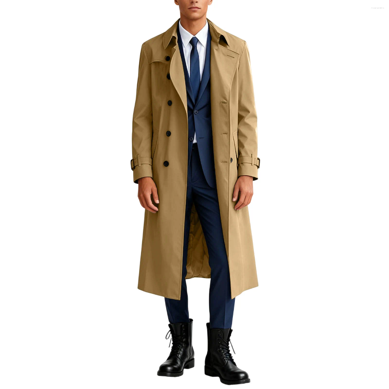 Men's Trench Coats Leisure Coat Fashion Classic British Style Long Lightweight Lapel Single-Breasted Fitting Straight Jackets