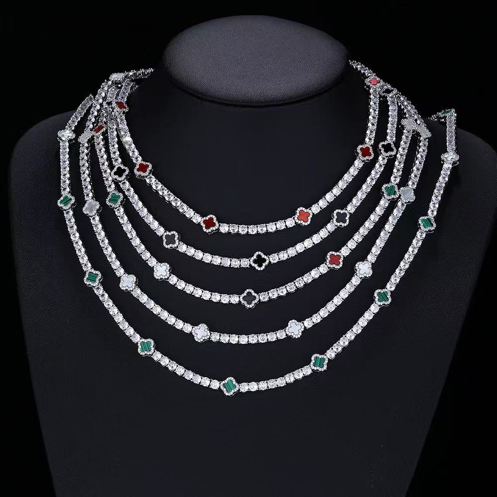 Hot Selling Design Black Clover Chain VVS D Moissanite Sterling Sier Tennis Bracelet 4mm Hip Hop Jewelry