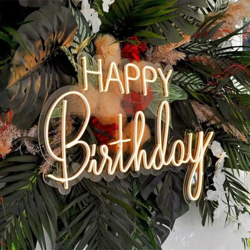 Happy Birthday Neon LED Lights USB Powered Acrylic Lights for Wall Decoration Teens Kids Party Surprise Celebration Bedroom H251201