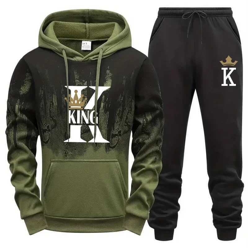 King Printing Mens Tracksuit Splash-ink Hooded Sweatshirts Outdoors Casual Sports Jogging Mens Clothing Single Piece Tops Pants W251202