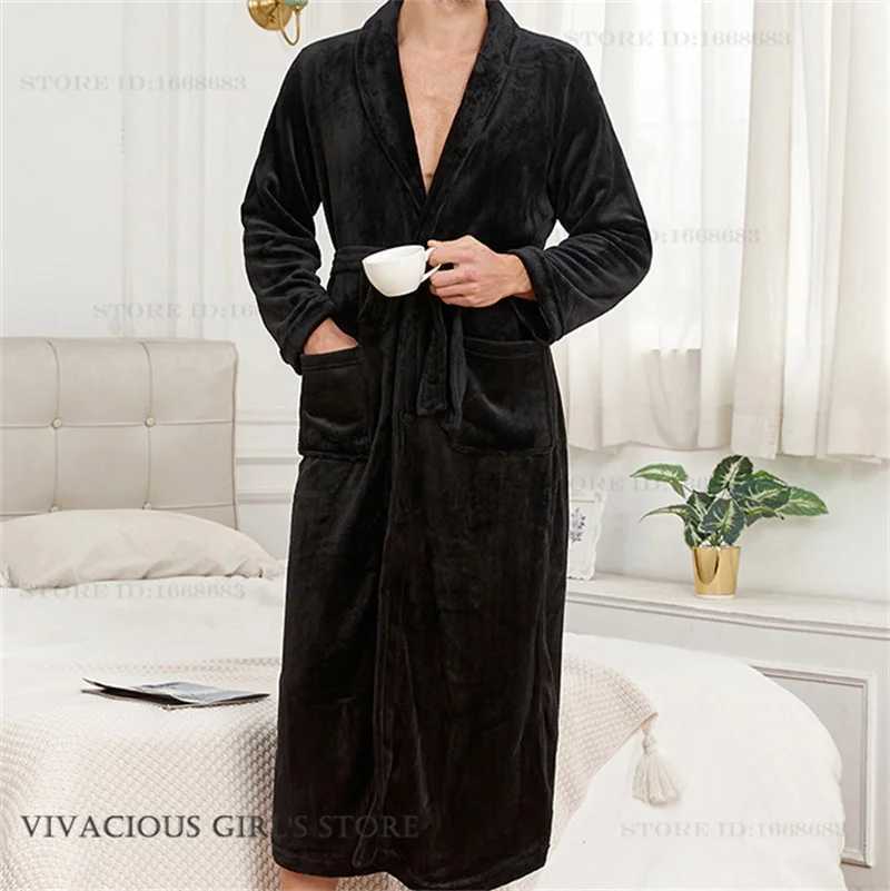 Flanne Mens Long Robe Hooded Kimono Bathrobe Gown Homewear Autumn Winter Thicken Warm Sleepwear Negligee Loose Casual Nightwear C251202