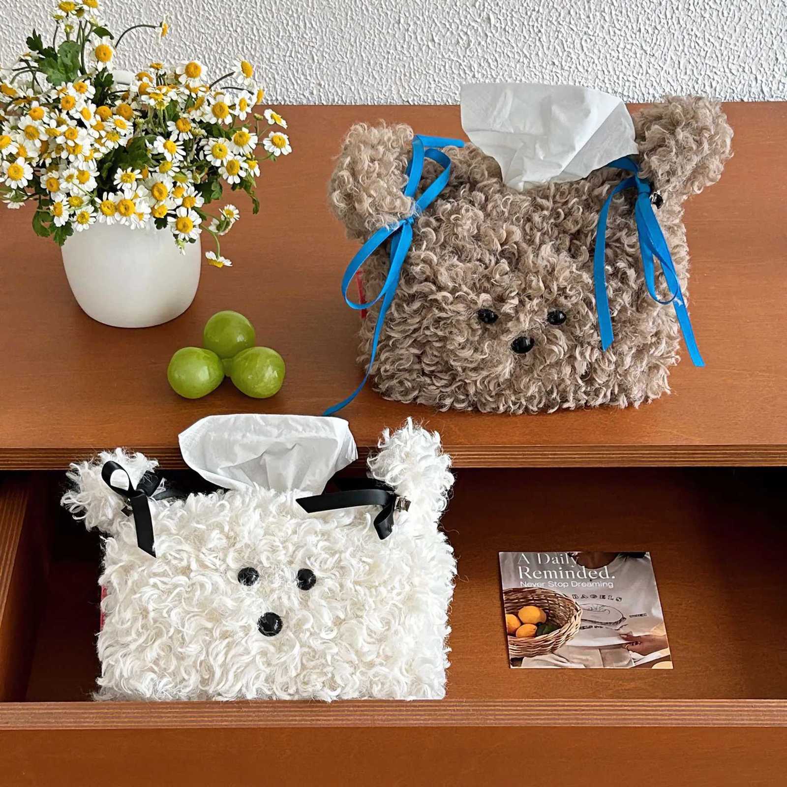 Nordic Style Plush Cartoon Dog Shape Napkin Boxes Solid Color Issue Bag Thread Napkin Holder Tissue Bag Storage Napkins H251201