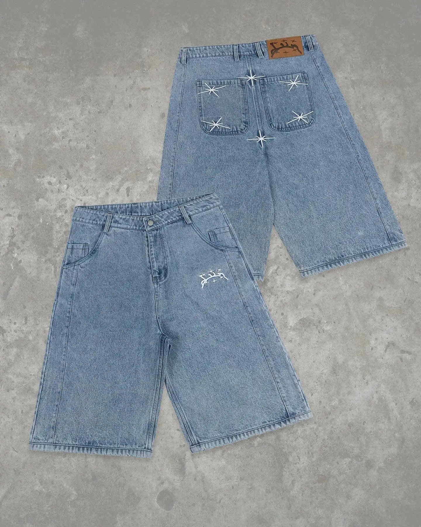 Divin Street Geometry Graphic Embroidery Baggy Denim Shorts Y2k Retro Hip Hop Trendy Gym Shorts Men Women Jorts 251201