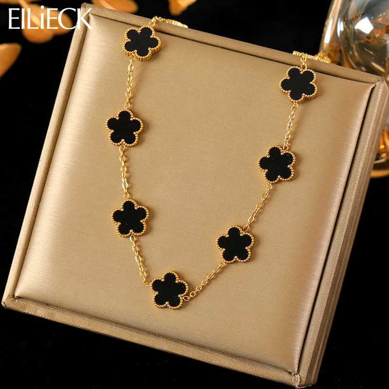 EILIECK 316L StainlESS Steel Black 15 Flowers Pendant Necklace For Women Fashion New Party Gift Neck Chain Jewelry CollarXJ251202