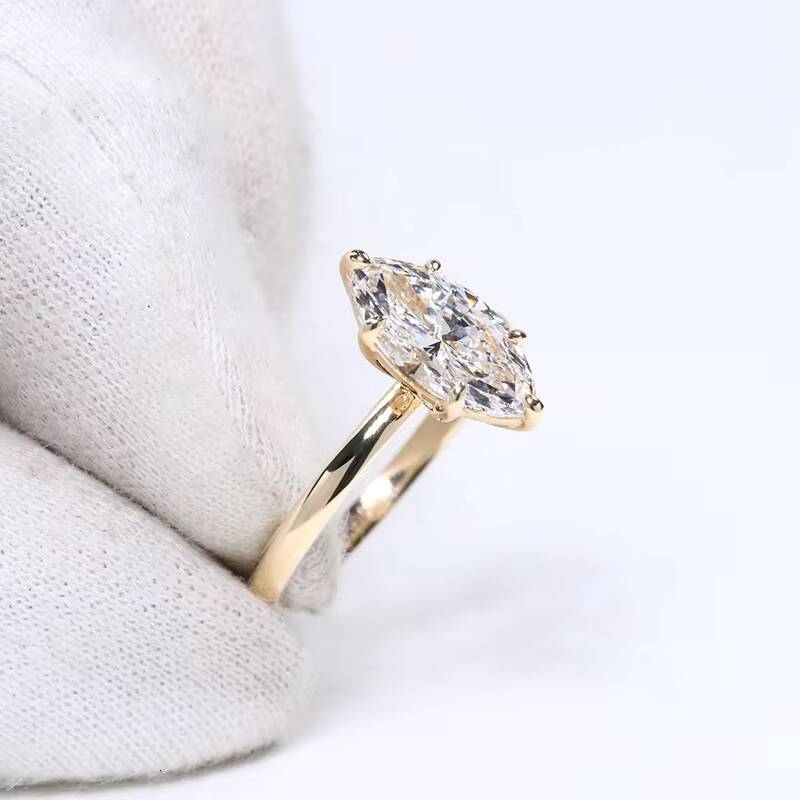 IGI Certified CVD Lab Grown Engagement 14K Yellow Rose Gold D VVS2 Two Carats Marquise Cut Diamond Ring