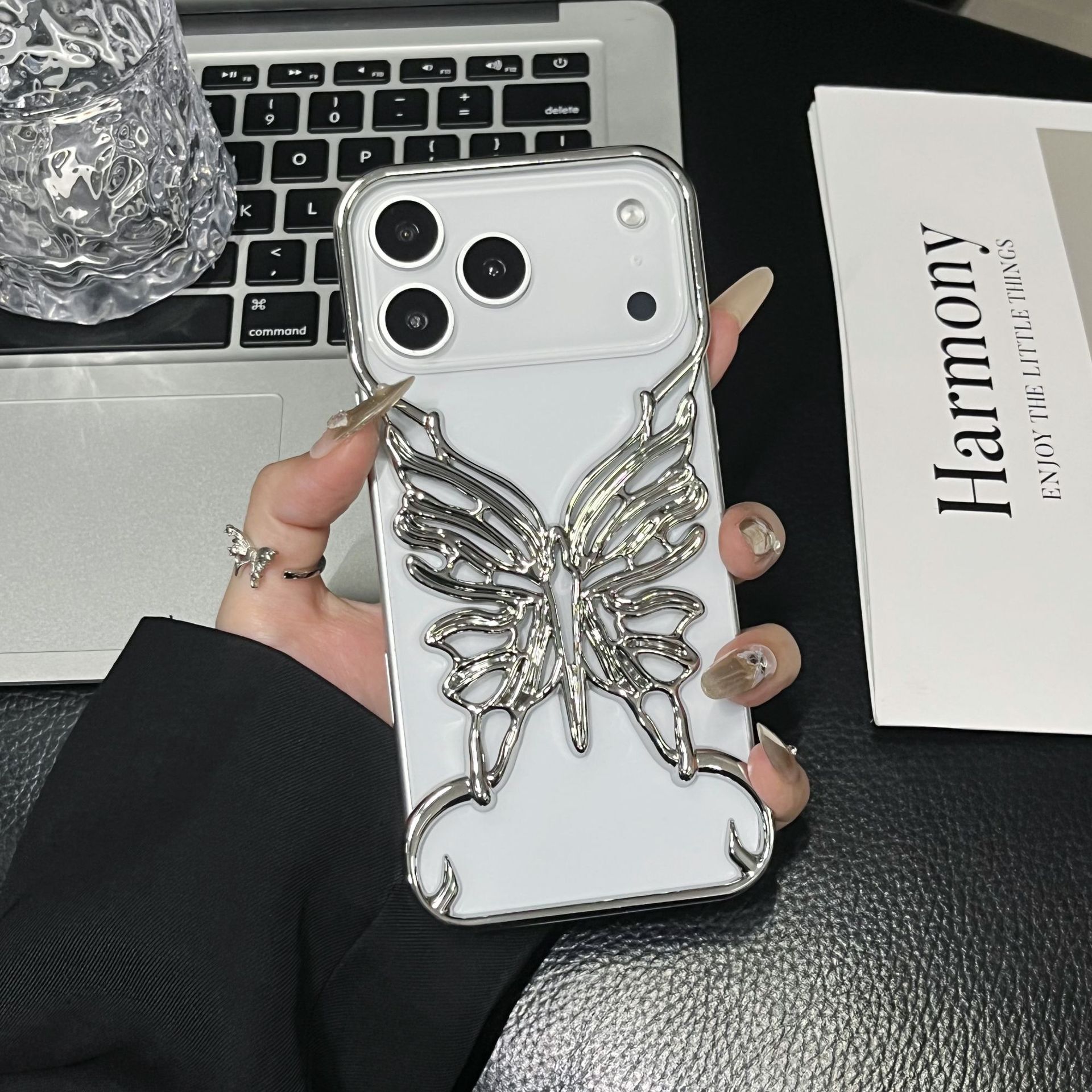 Borderless Hollow Butterfly Phone Case iPhone 17 Pro Max Compatible with Apple 16/15 Electroplated Hard Protective Case
