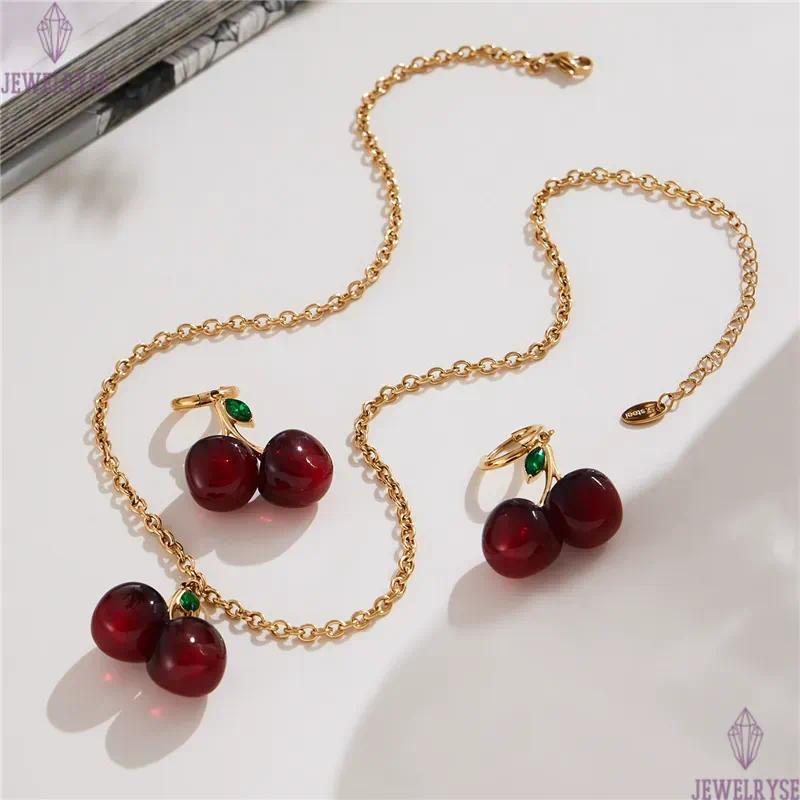 cute cherry necklace designer for woman 18k gold chain stainless steel fruit pendant necklaces school daily outfit women fashion jewelry friend family