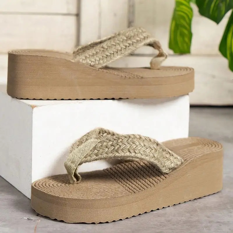 Bohemia Twine Weave Strap Flip Flops Women Summer Classic Chunky Platform Wedge Heels Slippers Women Sexy Beach Sandals 251201