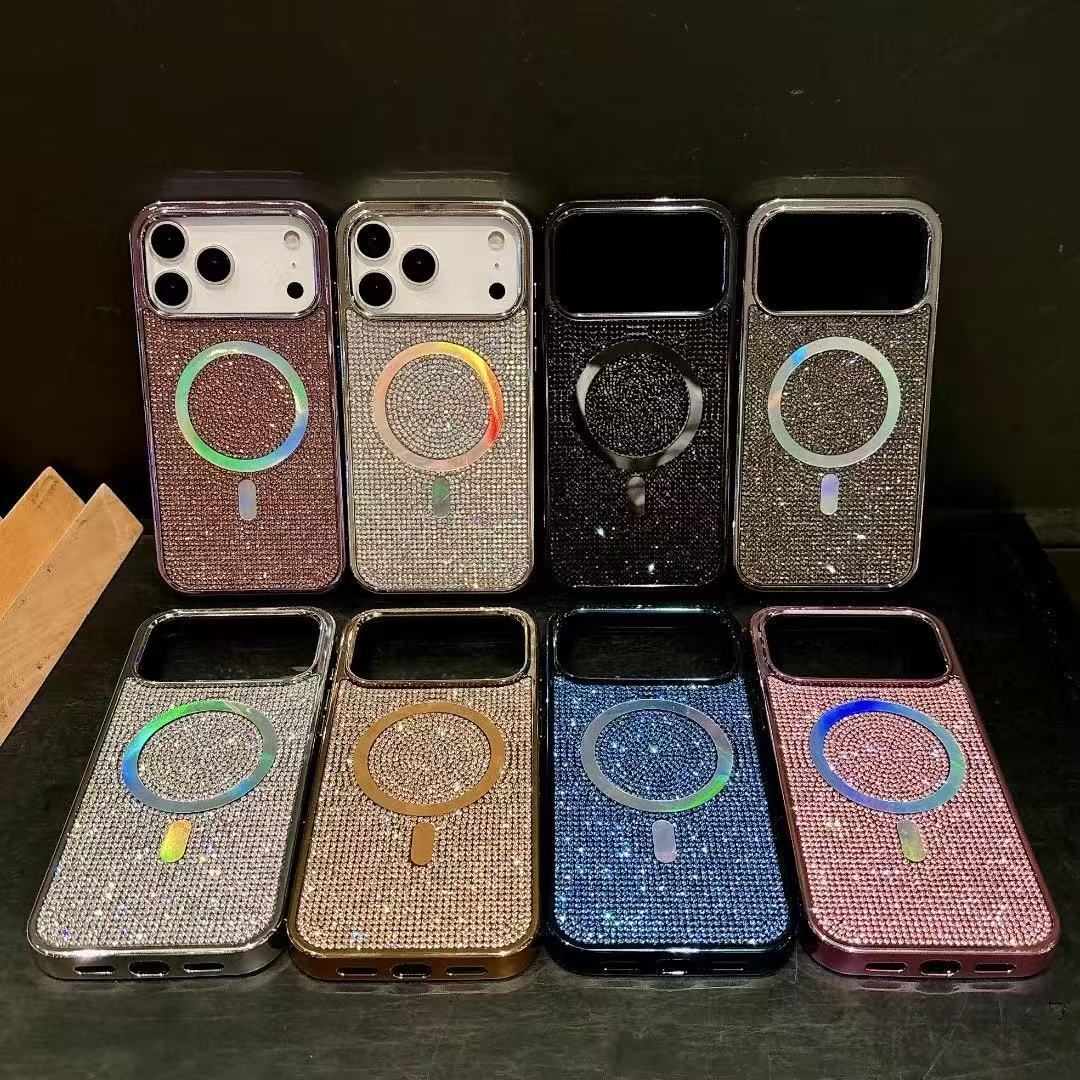 Rhinestone Magnetic Phone Case iPhone 17 Pro Max Compatible with Apple 16 Pro Luxurious Electroplated Full Diamond Protective Cover