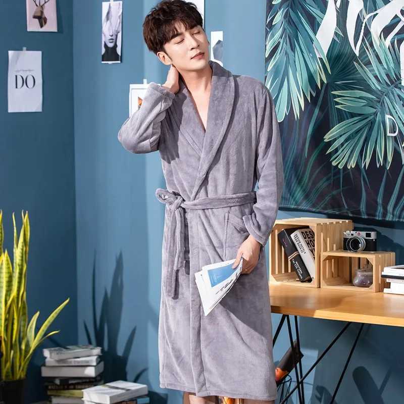 Autumn Winter Thick Warm Flannel Robe Male Long Coral Fleece Bathrobe Man Warm Sleepwear Spa Hotel Homewear Peignoir Homme C251202