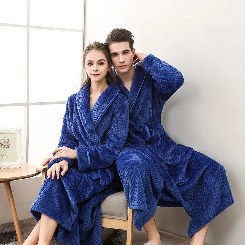 Flannel Mens Solid Bathrobe Thick Warm Winter Man Dressing Gown With Sashes Turn Down Collar Fluffy Couple Kimono Male 2025 C251202