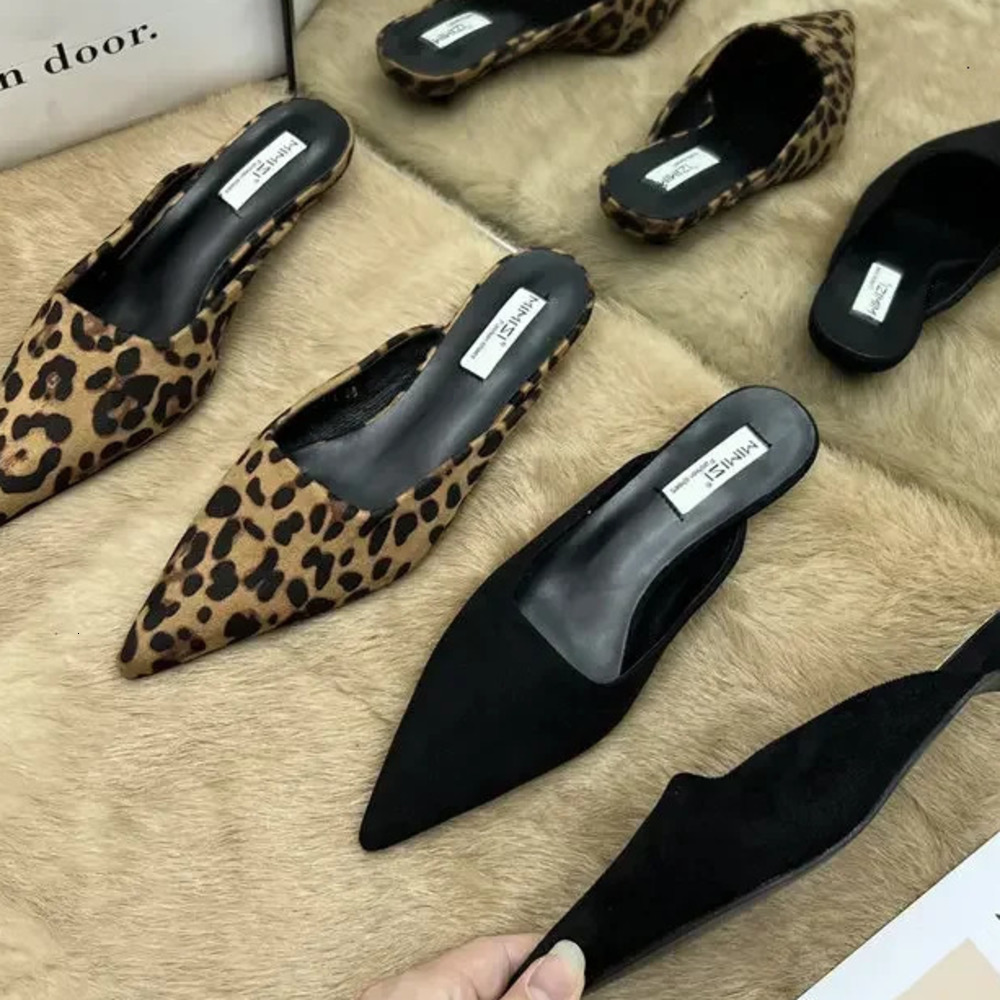 Spring Pointed Toe Mules Fashion Leopard Print Womens Slide Casual Womens Shoes Womens Low Boots Elegant Womens Outdoor Slide 241024