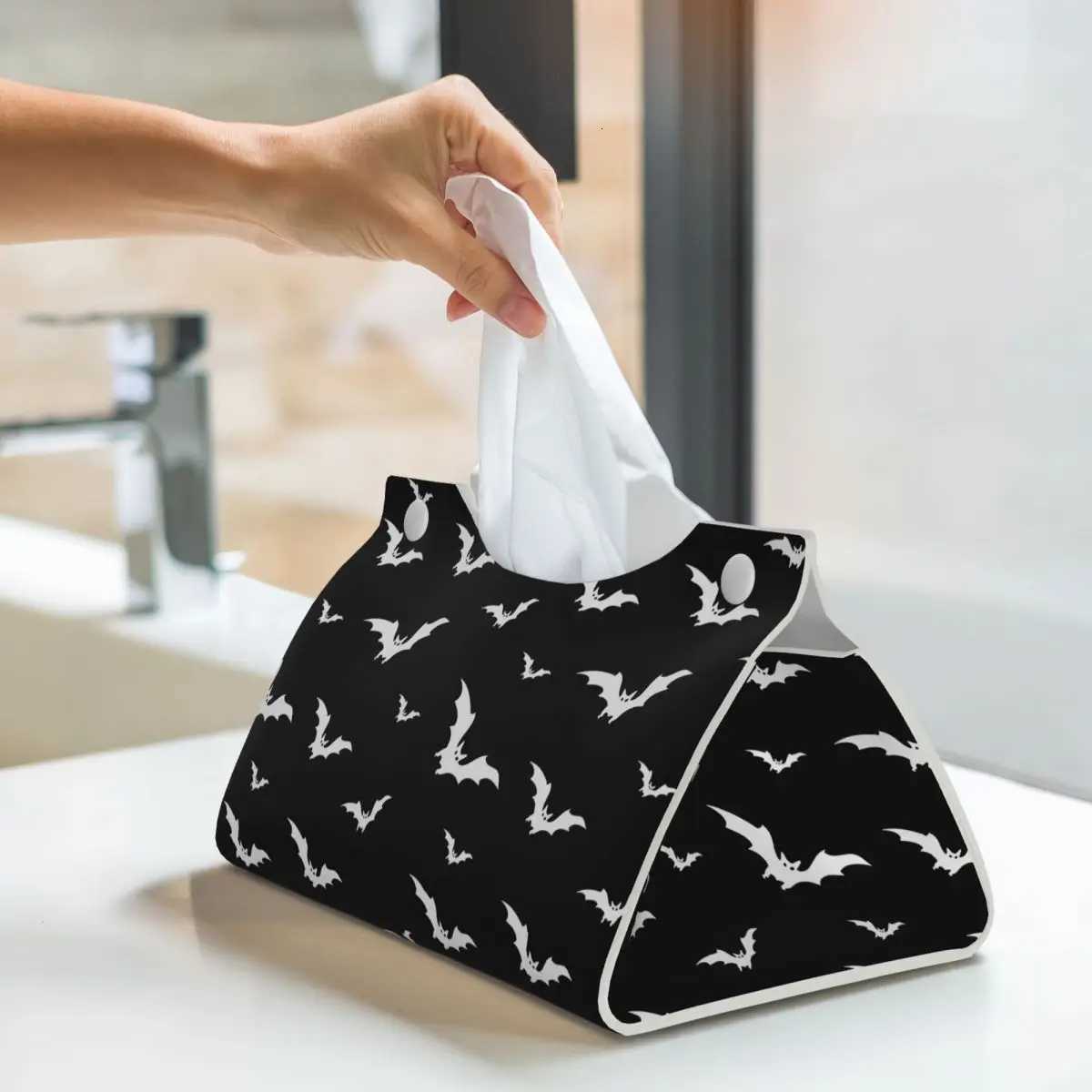 Cust Halloween Goth Bats Tissue Box Holder Rectangar Occt Witch PU Leather Facial Tissue Box Cover for Car He H251201