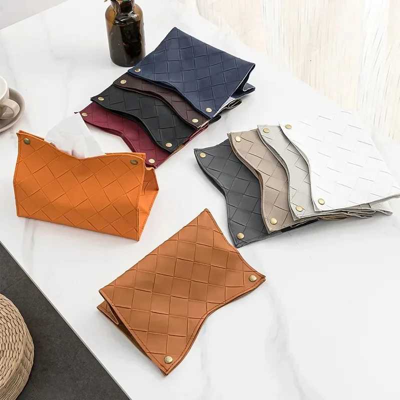 Living Ro Hotel Table Tissue Box Car Tissue Holder Cheap Wholes PU Leather Woven Plaid Tissue Box Nordic Modern H251201