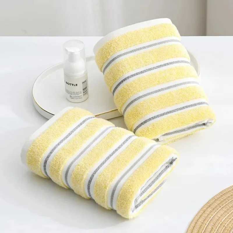 34X74CM Set of 2 Soft Absorbent Decorative Hand Towel for Bathroom Ribbed Striped Yellow Hand Towel Pattern Y251202