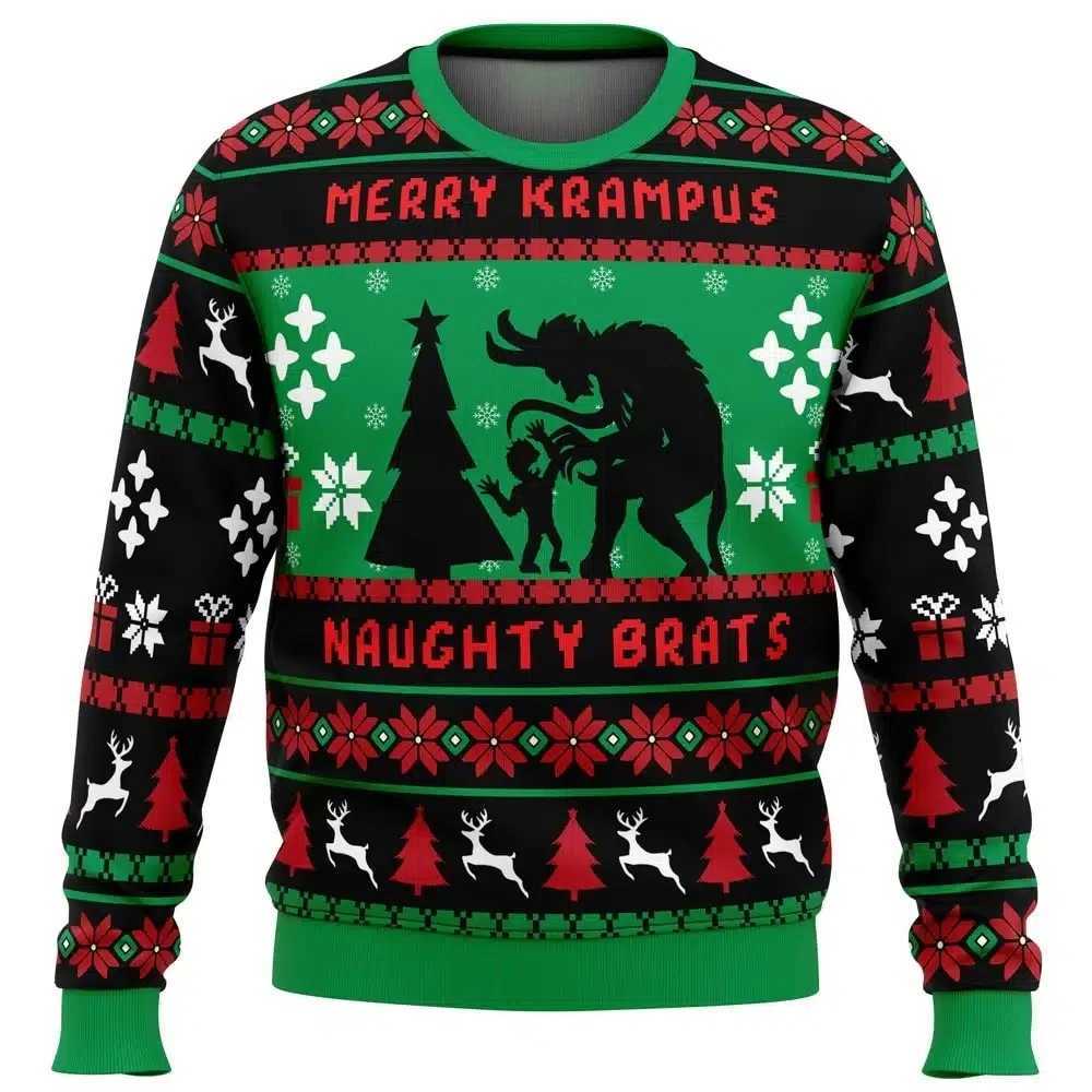Naughty Brats Krampus Mens Crew Neck Ugly Christmas Sweatshirt Soft Comfy Stylish Loose-Fit Plus Size Long Sleeve Autumn Winter J251203