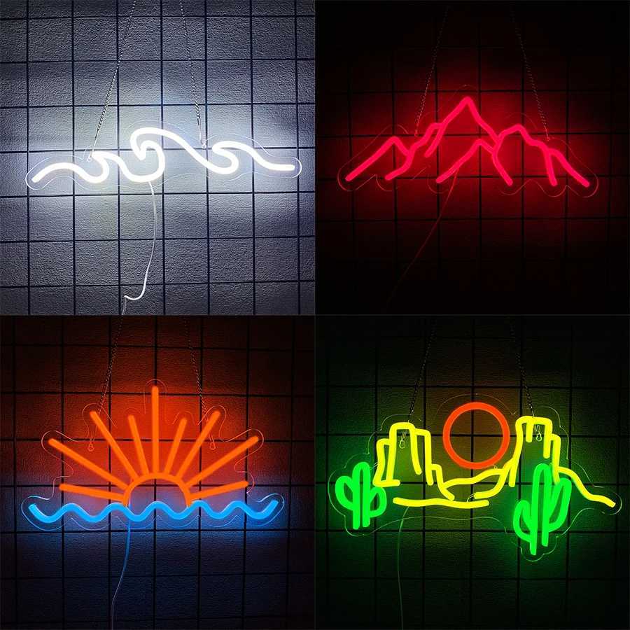 Neon Sign Of Sunrise And Sunset Solar Wave Icon Suitable For Bedroom Beach Bar Party Man Private Space And Home Art Decor H251201