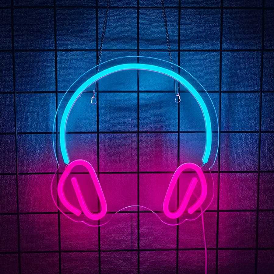 Neon Signs With Music Theme Icons Of Musical Instruments And Earphones Used For Decor Of Rooms Clubs Bars And Music Studios H251201
