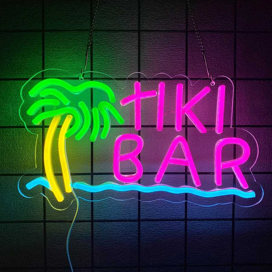 Neon Sign With Bar Theme Letters And Coconut Tree Icons Used For Decor Of Rooms Bars Clubs Holiday Parties And Man Caves H251201