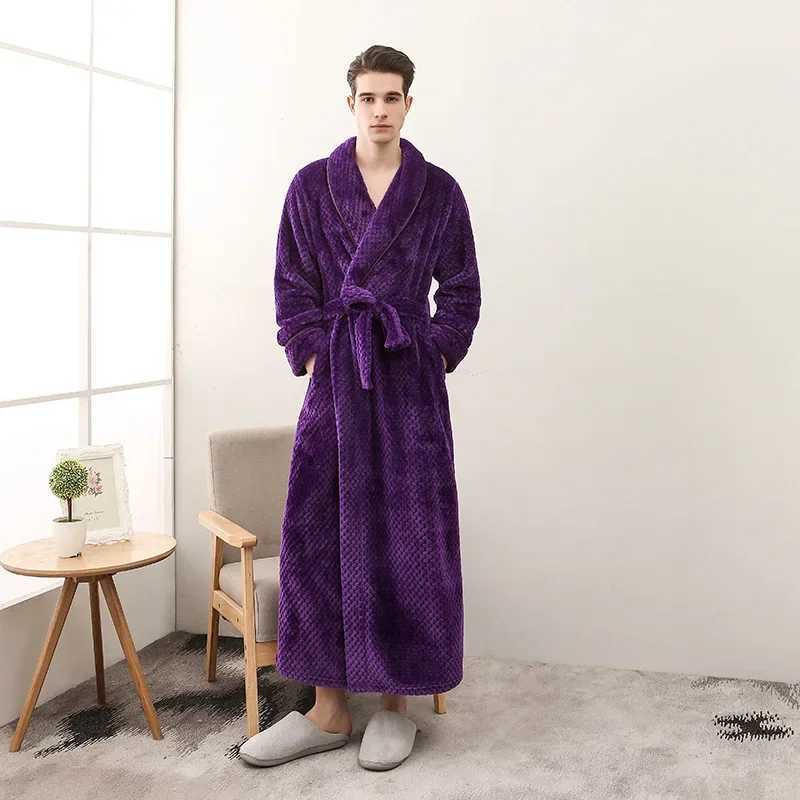 Flannel Mens Solid Bathrobe Thick Warm Winter Man Dressing Gown With Sashes Turn Down Collar Fluffy Couple Kimono Male 2025 C251202