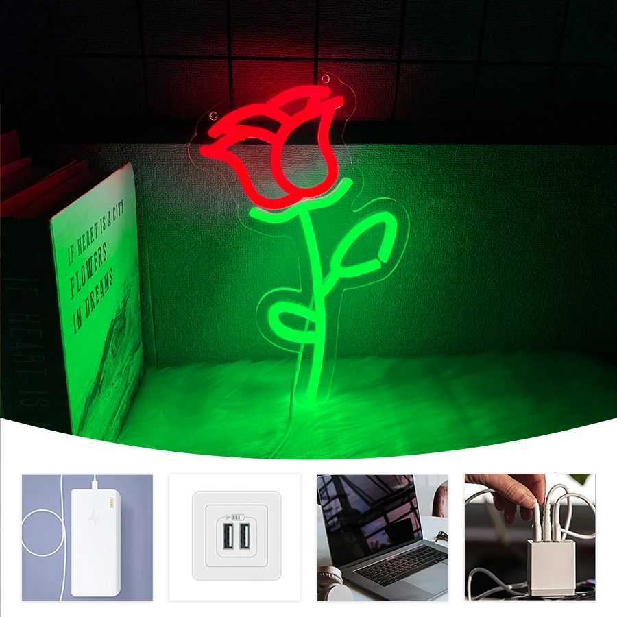Neon Signs Of Roses Art Wall Decor Usb Powered Used For Bedroom Home Clubs Flower Shops Garden Wall Lamps Easy To Hang H251201