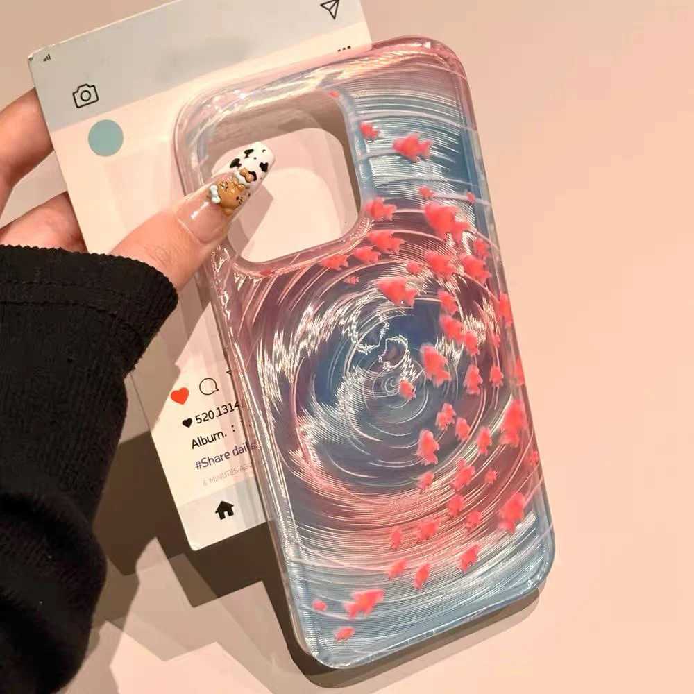 Korean Cute Fishes Silicone Phone Case For iPhone 15 Pro Case For iPhone 11 12 13 14 16 Pro Max Vortex Pattern Soft Back Cover J251202