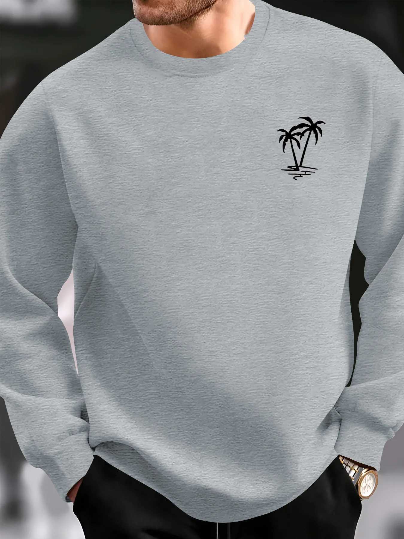 Mens autumn and winter fashionable casual loose coconut tree graphic printed long sleeved round neck sweatshirt J251203