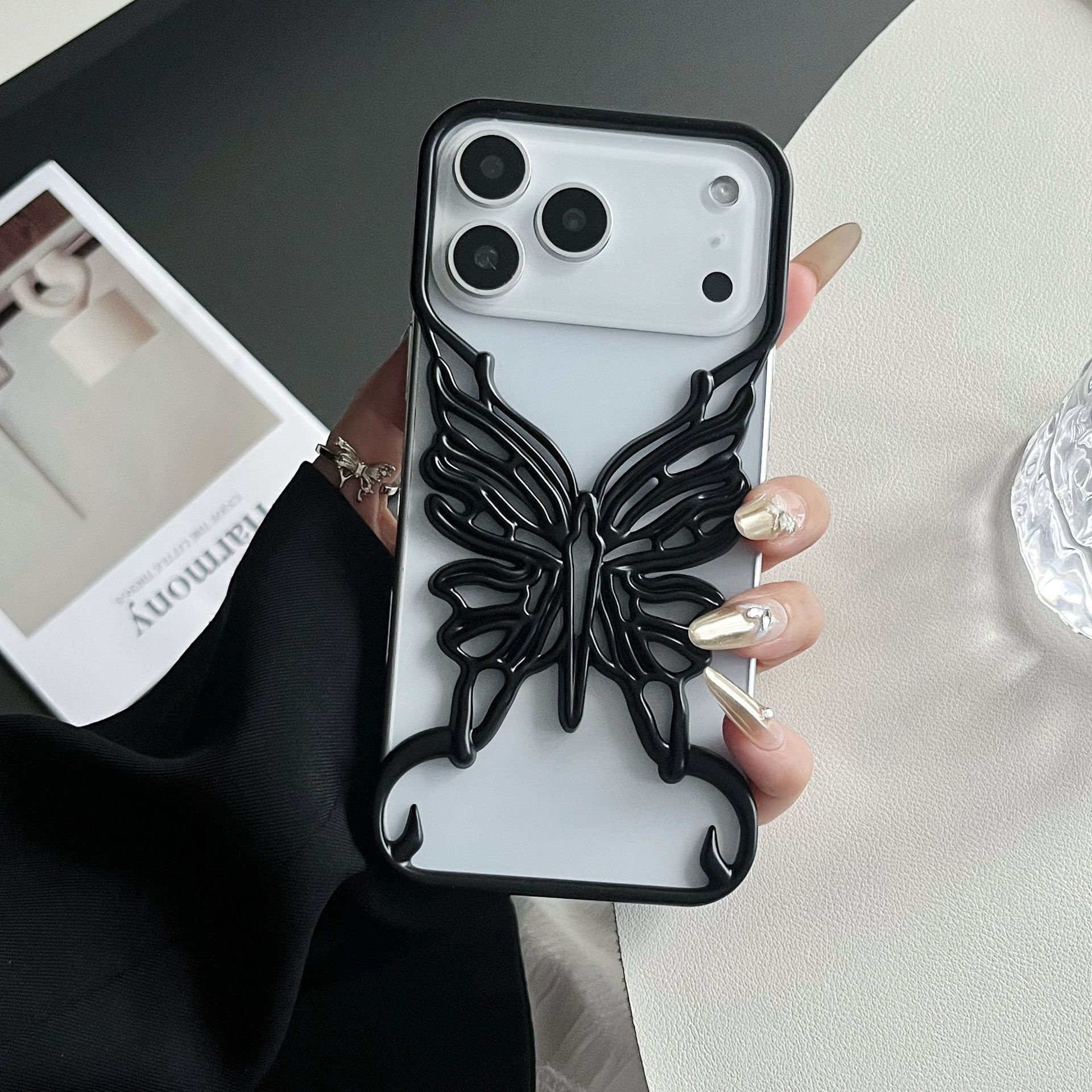 Borderless Hollow Butterfly Phone Case iPhone 17 Pro Max Compatible with Apple 16/15 Electroplated Hard Protective Case