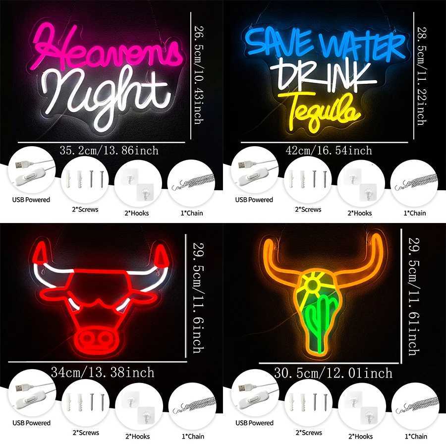 Bar Led Neon Sign Longhorn Skull Icon Wall Decor Bedroom Office Bar Man Cave Game Room Club Wall Lamp Usb Powered H251201